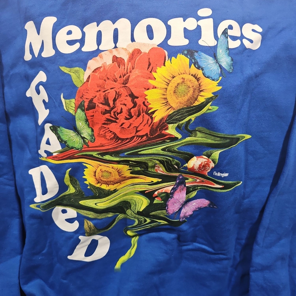 Civilregime Limited #059 Blue Graphic Hoodie with Floral and Butterfly Design